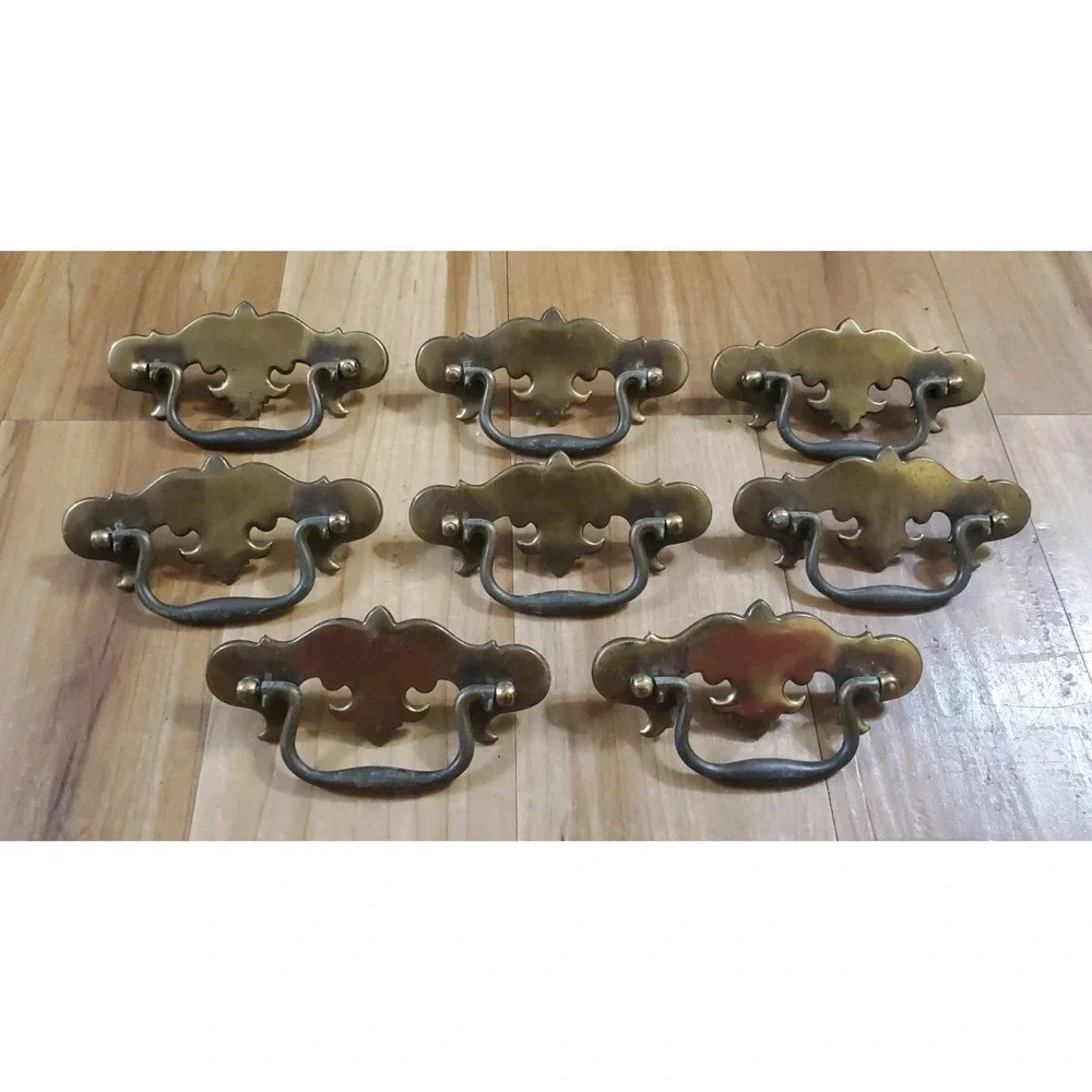 8 Vintage Brass Chippendale Batwing Drawer Pull Handles Furniture Lot